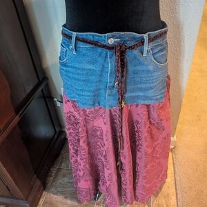 Denim and Pink Patterned Skirt